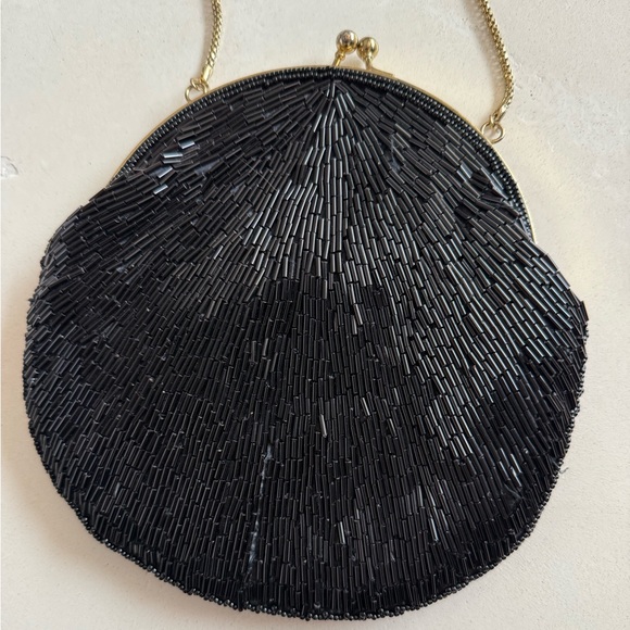 Vintage 90s La Regale Black Gold Sequined Crossbody Clutch